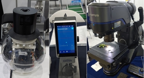 한국산업기술대학의Sphere bot과 마텍무역의‘휴대용 동적 표면장력 측정기,올림푸스의 3차원 디지털 현미경 입니다ⓒ김예준수습기자