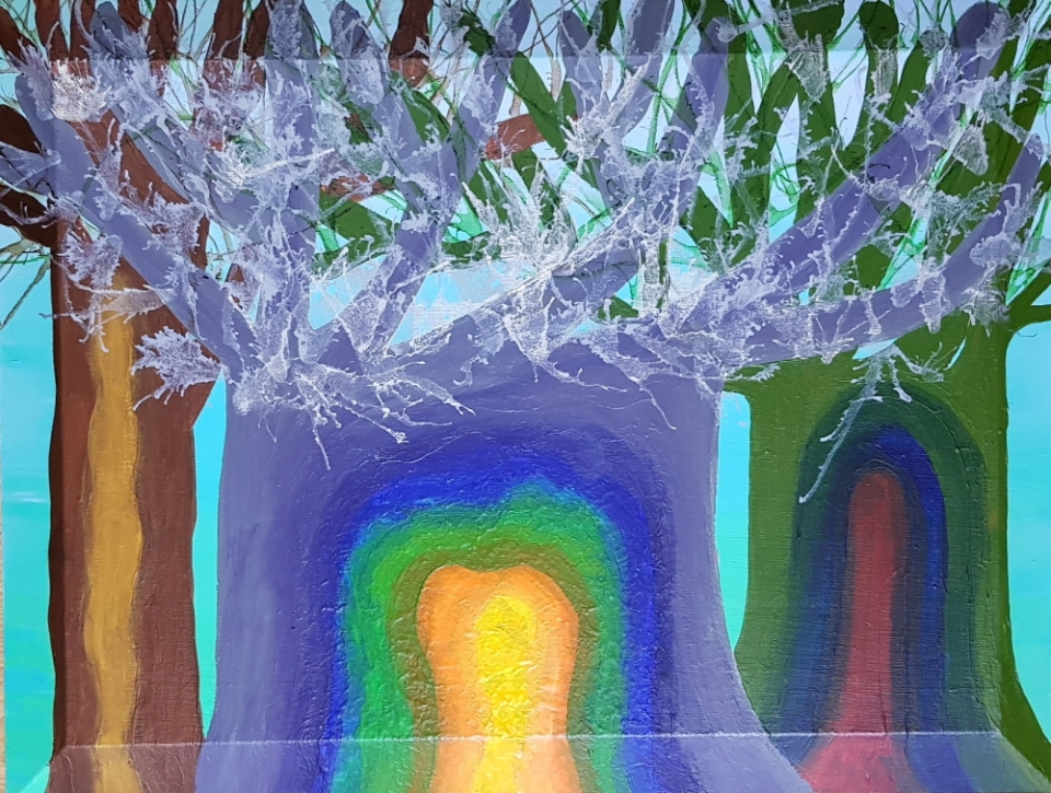 「봄을 기다리는 나무」, 530×409, 캔버스에 혼합매체, 2019년 작. ⓒ 휴먼에이드포스트
